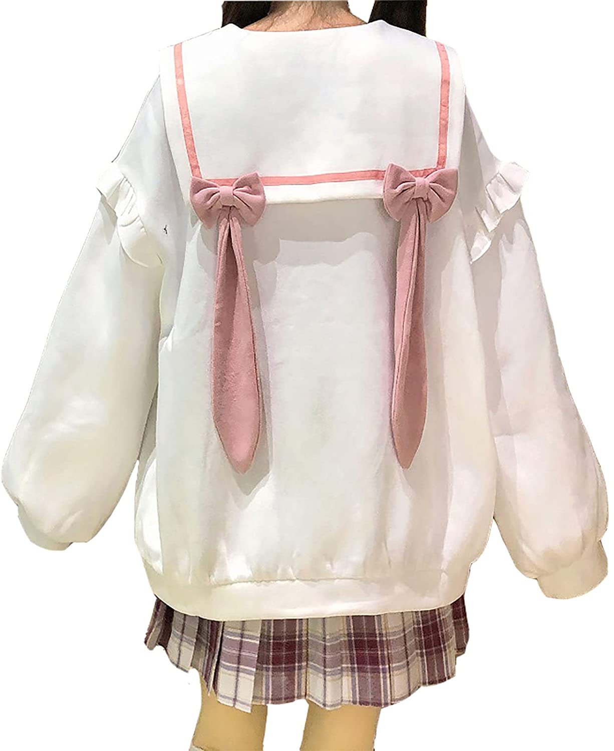 うさぎ耳パーカーセーラー服 レディース 長袖可愛いゆったり トレーナー無地 プルオーバー森ガールトッ