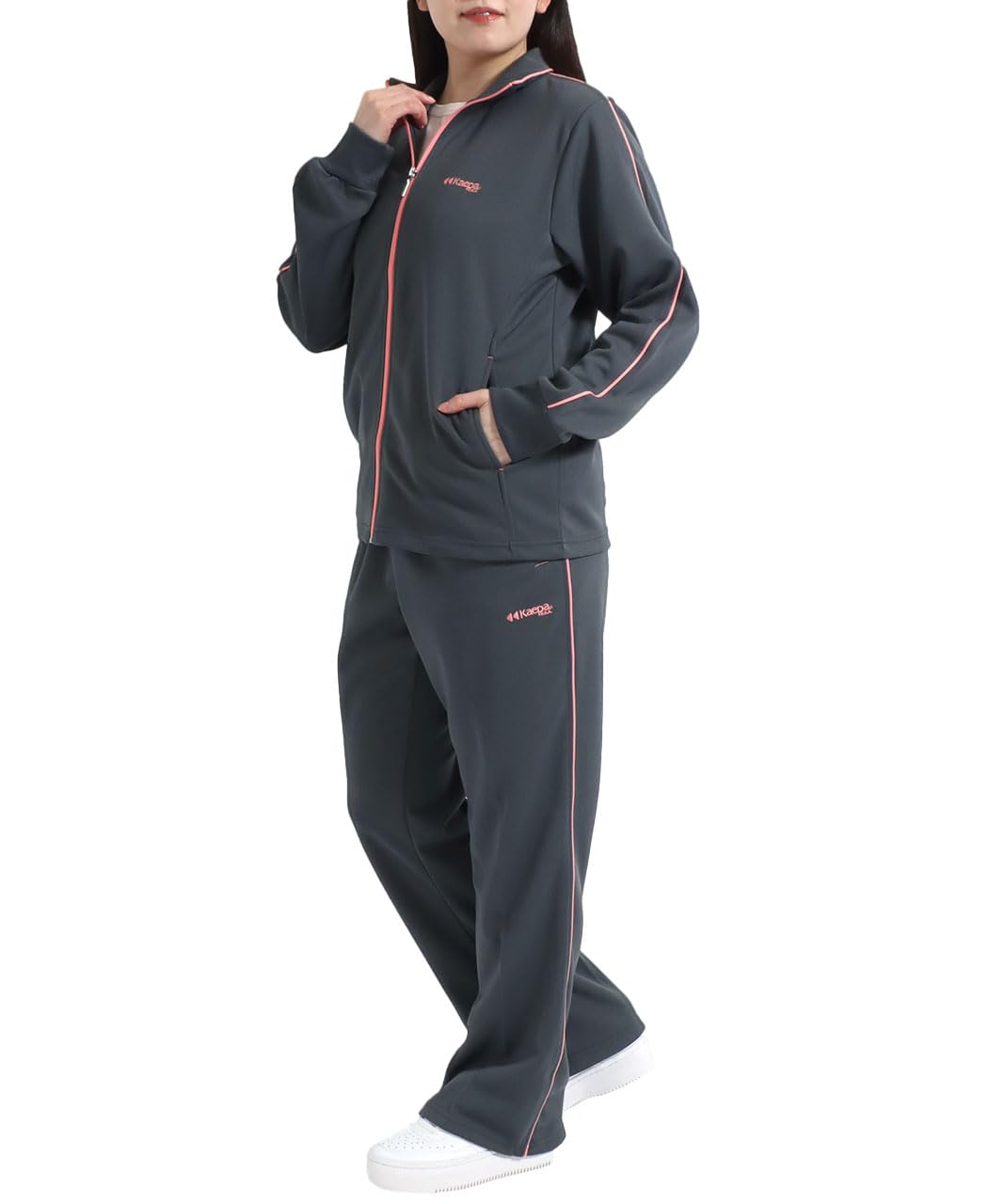 [ケイパ] ジャージ レディース 上下セット セットアップ (M, チャコール)