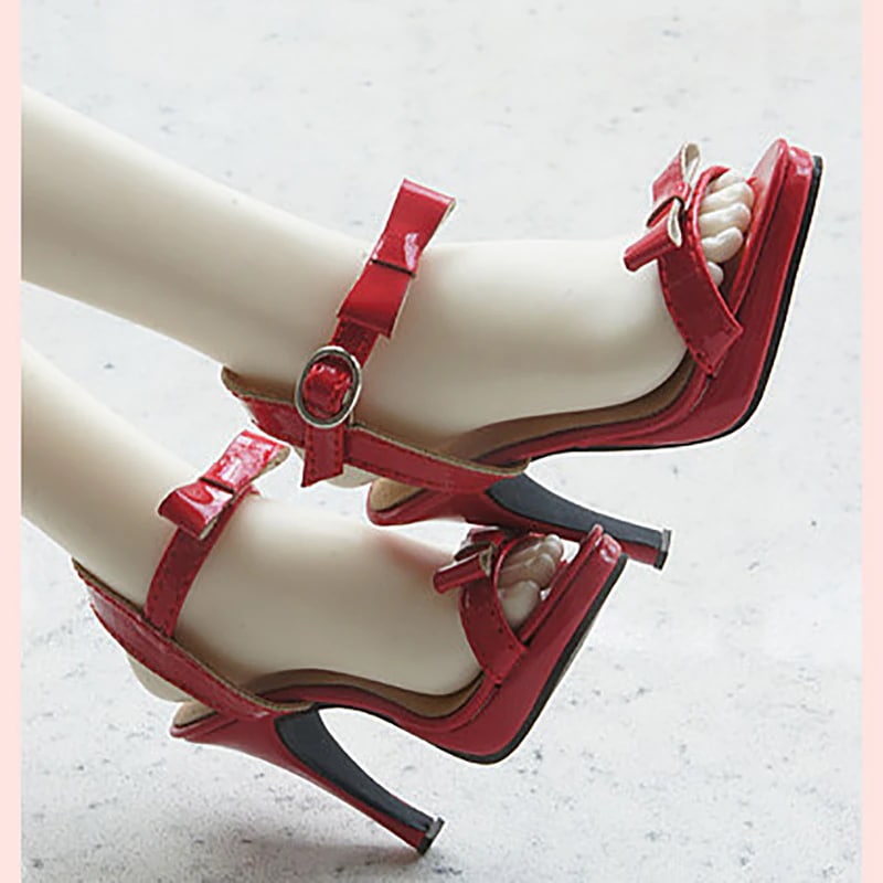 BJDドールシューズ ハイヒール リボンサンダル レッド 1/3ドール靴 SD16サイズ球体関節人形用