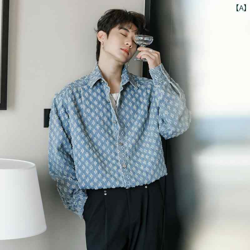 シャツ メンズ カジュアル 春秋 長袖 トップス レトロ ジャケット 耐摩耗 ポインテッドカラー ブルー ブラック