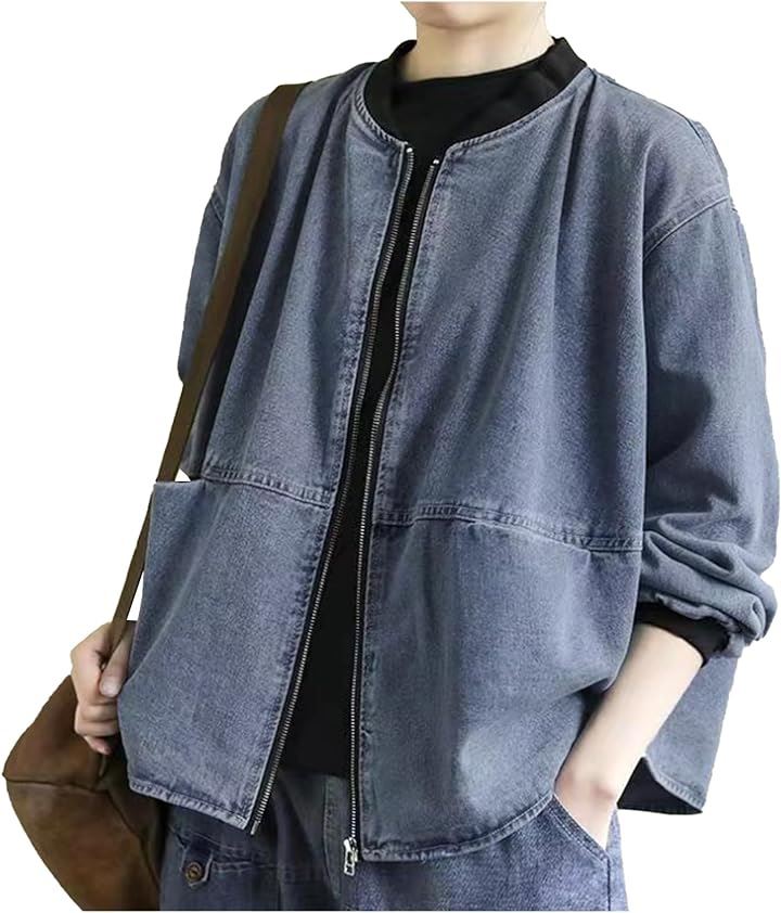 デニムジャケット レディース Gジャン 秋 冬 ゆったり 体型カバー 着痩せ カジュアル 通勤 普段着 お出かけ( ネイビー, M)