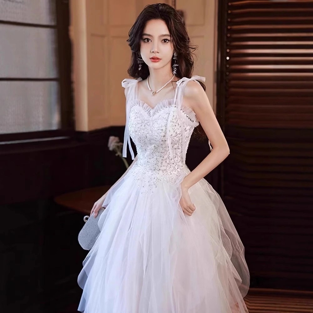 白いイブニングドレス2025新作ホルタードレスサブ ンピース ロング 入学式 宴会 結婚式 ドレス パーティードレス お呼ばれ 披露宴