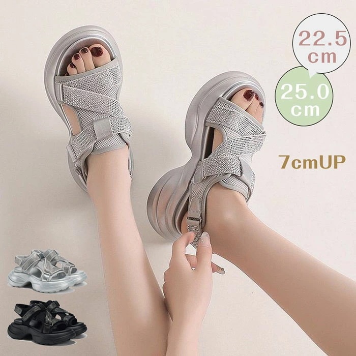 厚底サンダル スポーツサンダル ヒール7cm サンダル レディース 歩きやすい 疲れにくい キラキラ ストラップ 女っぽ モード系 ウェッジソール 美足 ビーチサンダル 大きいサイズ 痛くない 旅行