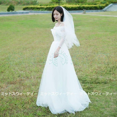 ウェディグドレス 半袖 ミニドレス ミモレ丈 二次会 ドレス 花嫁