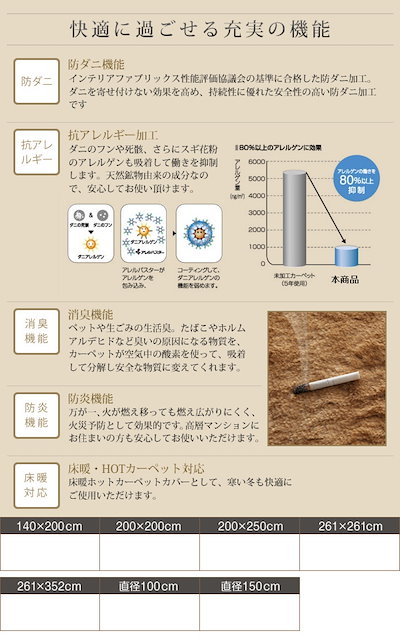 驚きの値段】 ラグ 防ダニ 消臭 防炎 抗アレルギー機能付きフェイク